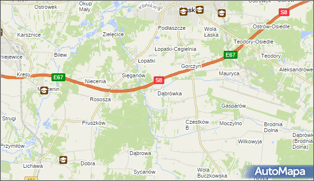 mapa Dąbrówka gmina Buczek, Dąbrówka gmina Buczek na mapie Targeo