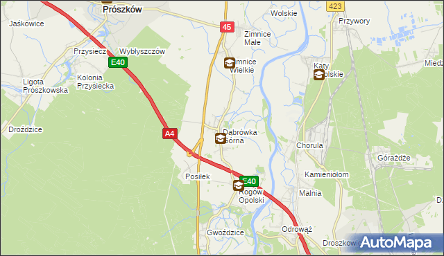 mapa Dąbrówka Górna gmina Krapkowice, Dąbrówka Górna gmina Krapkowice na mapie Targeo