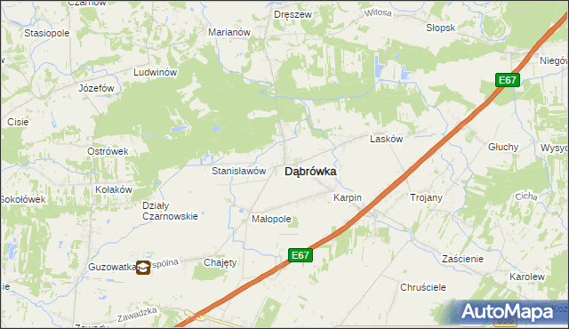 mapa Dąbrówka powiat wołomiński, Dąbrówka powiat wołomiński na mapie Targeo