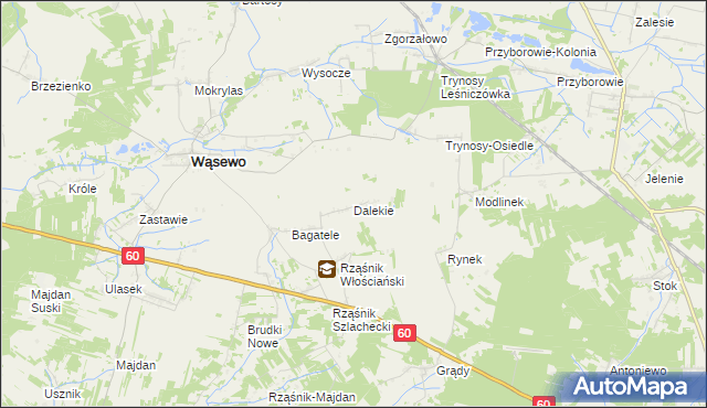 mapa Dalekie gmina Wąsewo, Dalekie gmina Wąsewo na mapie Targeo