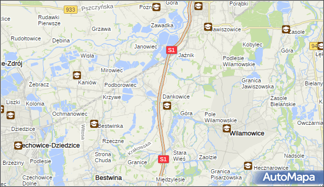 mapa Dankowice gmina Wilamowice, Dankowice gmina Wilamowice na mapie Targeo