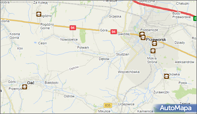 mapa Dębów gmina Gać, Dębów gmina Gać na mapie Targeo