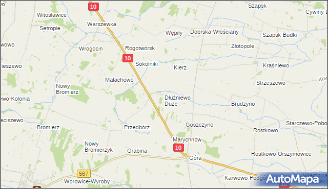 mapa Dłużniewo Duże, Dłużniewo Duże na mapie Targeo
