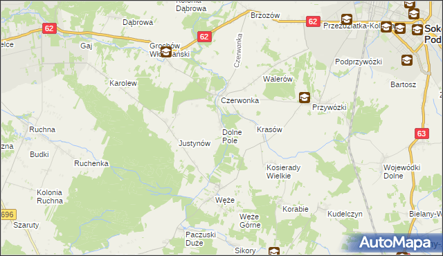 mapa Dolne Pole gmina Sokołów Podlaski, Dolne Pole gmina Sokołów Podlaski na mapie Targeo