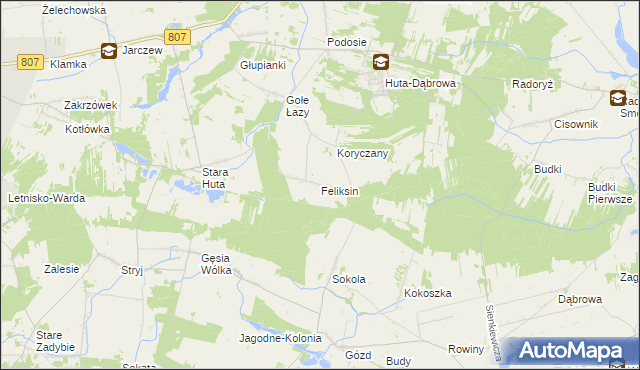 mapa Feliksin gmina Krzywda, Feliksin gmina Krzywda na mapie Targeo