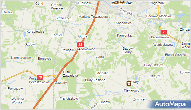 mapa Gąba, Gąba na mapie Targeo
