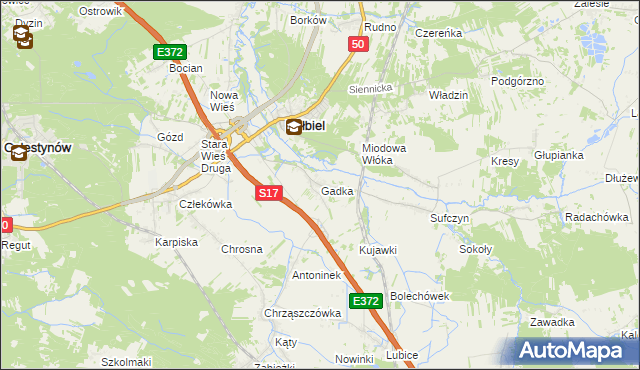 mapa Gadka gmina Kołbiel, Gadka gmina Kołbiel na mapie Targeo