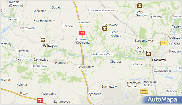 mapa Gałkowice-Ocin, Gałkowice-Ocin na mapie Targeo