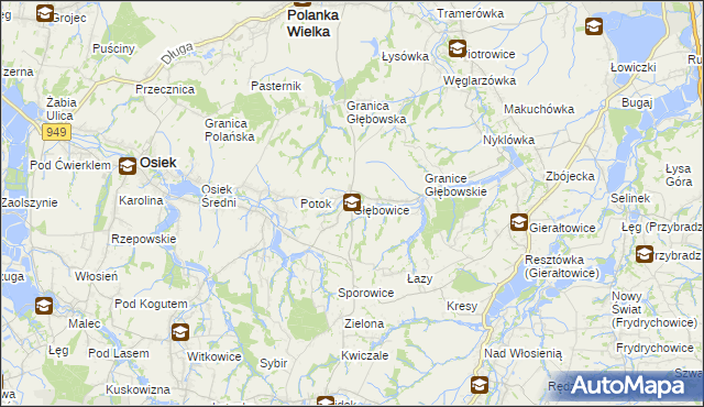 mapa Głębowice gmina Osiek, Głębowice gmina Osiek na mapie Targeo