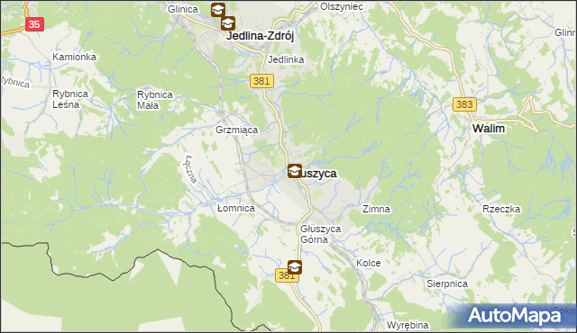 mapa Głuszyca powiat wałbrzyski, Głuszyca powiat wałbrzyski na mapie Targeo