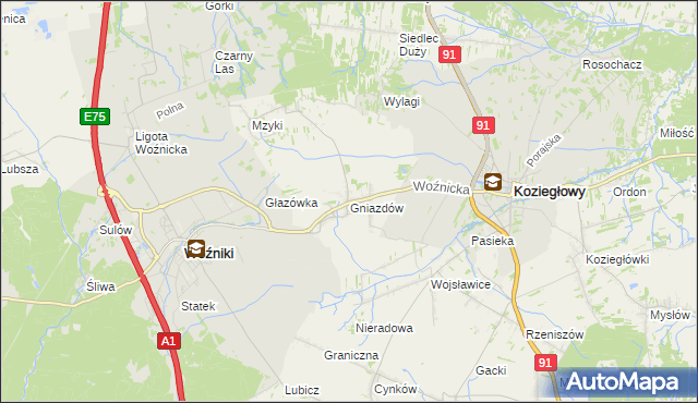 mapa Gniazdów gmina Koziegłowy, Gniazdów gmina Koziegłowy na mapie Targeo