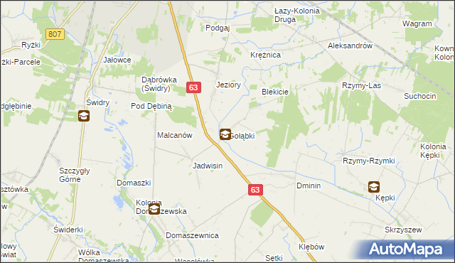 mapa Gołąbki gmina Łuków, Gołąbki gmina Łuków na mapie Targeo