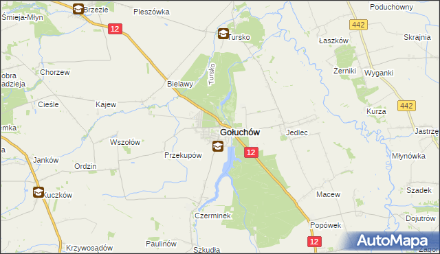 mapa Gołuchów powiat pleszewski, Gołuchów powiat pleszewski na mapie Targeo