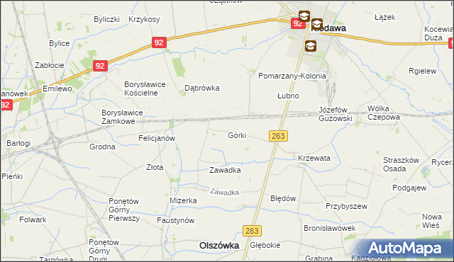 mapa Górki gmina Kłodawa, Górki gmina Kłodawa na mapie Targeo