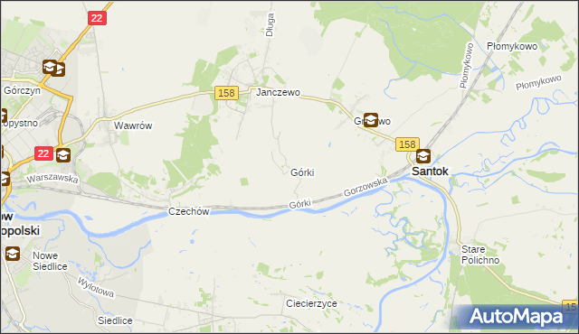 mapa Górki gmina Santok, Górki gmina Santok na mapie Targeo