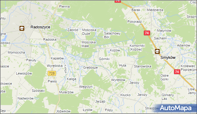 mapa Górniki gmina Radoszyce, Górniki gmina Radoszyce na mapie Targeo