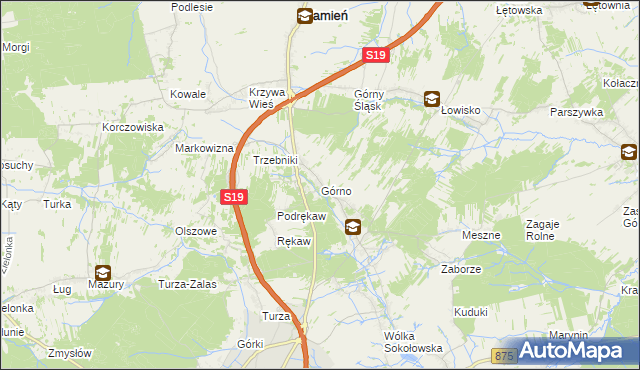 mapa Górno gmina Sokołów Małopolski, Górno gmina Sokołów Małopolski na mapie Targeo