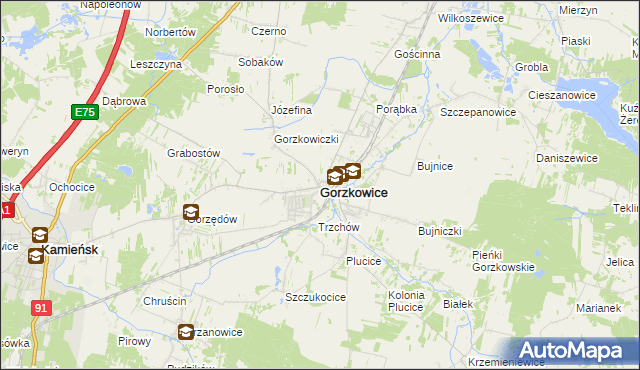 mapa Gorzkowice, Gorzkowice na mapie Targeo