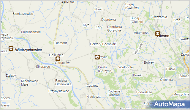 mapa Gorzyce gmina Żabno, Gorzyce gmina Żabno na mapie Targeo