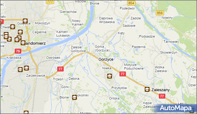 mapa Gorzyce powiat tarnobrzeski, Gorzyce powiat tarnobrzeski na mapie Targeo