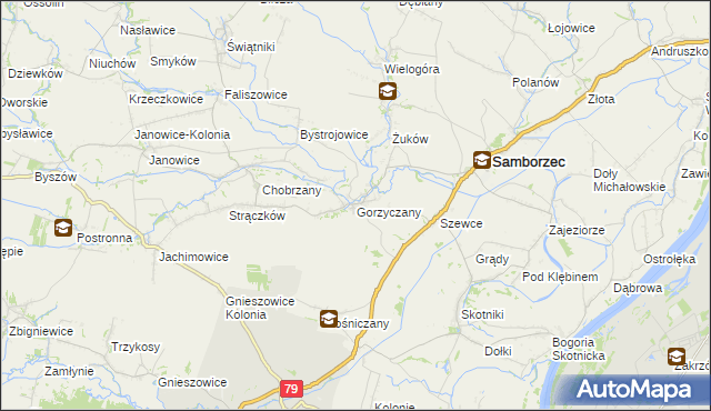 mapa Gorzyczany, Gorzyczany na mapie Targeo