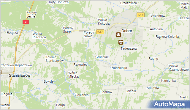 mapa Grabniak gmina Dobre, Grabniak gmina Dobre na mapie Targeo