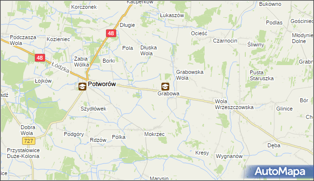 mapa Grabowa gmina Potworów, Grabowa gmina Potworów na mapie Targeo