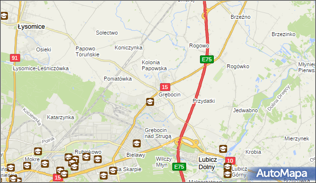 mapa Grębocin gmina Lubicz, Grębocin gmina Lubicz na mapie Targeo