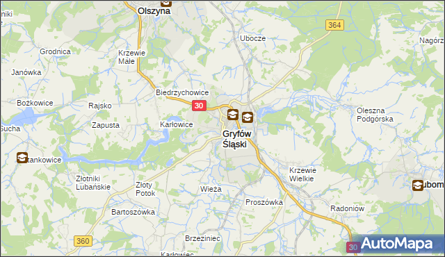 mapa Gryfów Śląski, Gryfów Śląski na mapie Targeo