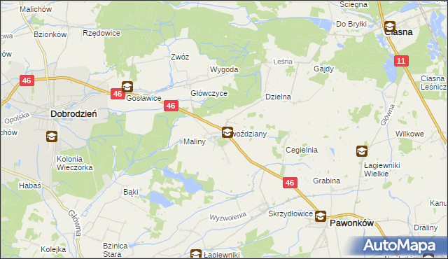 mapa Gwoździany, Gwoździany na mapie Targeo