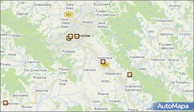 mapa Humniska, Humniska na mapie Targeo