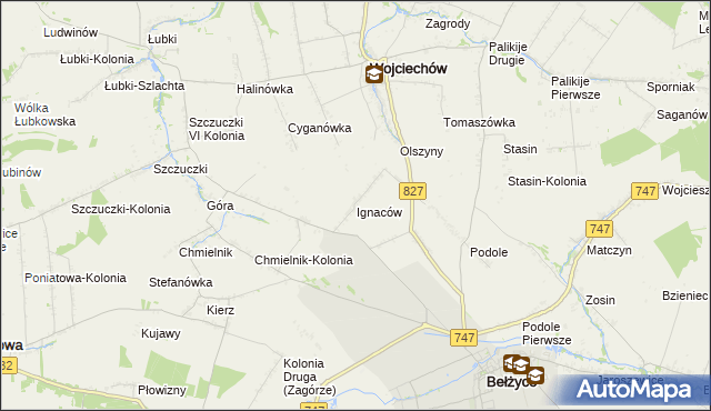 mapa Ignaców gmina Wojciechów, Ignaców gmina Wojciechów na mapie Targeo