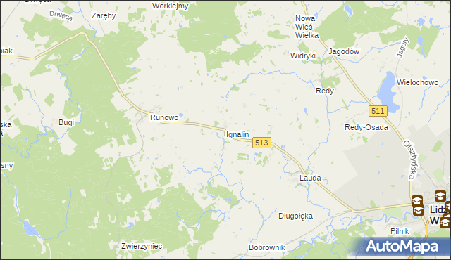 mapa Ignalin gmina Lidzbark Warmiński, Ignalin gmina Lidzbark Warmiński na mapie Targeo