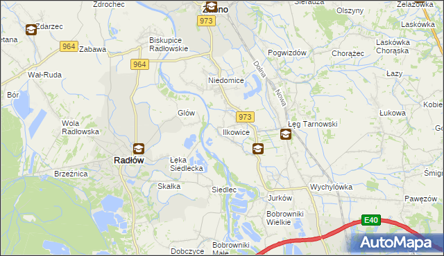 mapa Ilkowice gmina Żabno, Ilkowice gmina Żabno na mapie Targeo