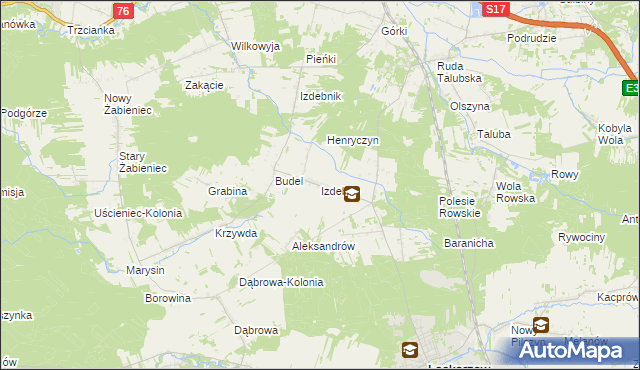 mapa Izdebno gmina Łaskarzew, Izdebno gmina Łaskarzew na mapie Targeo