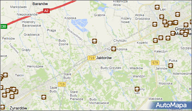 mapa Jaktorów, Jaktorów na mapie Targeo