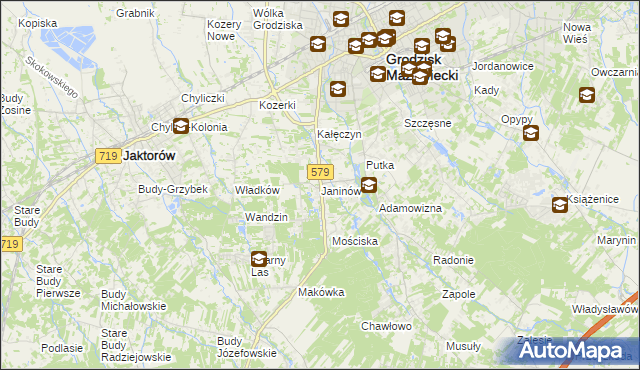 mapa Janinów gmina Grodzisk Mazowiecki, Janinów gmina Grodzisk Mazowiecki na mapie Targeo