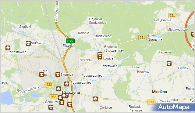 mapa Jankowice gmina Pszczyna, Jankowice gmina Pszczyna na mapie Targeo