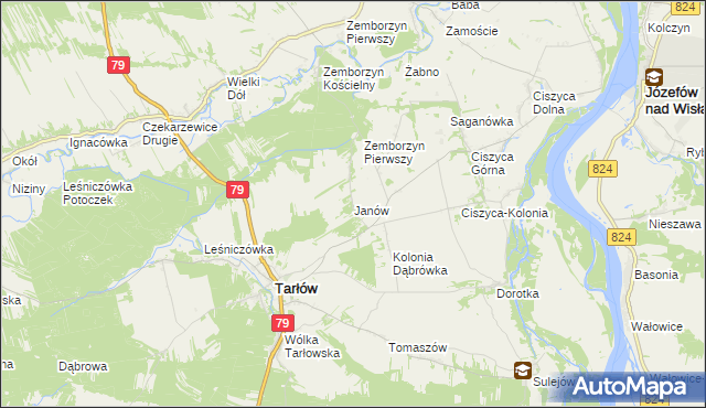 mapa Janów gmina Tarłów, Janów gmina Tarłów na mapie Targeo