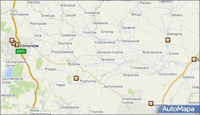 mapa Janowice gmina Samborzec, Janowice gmina Samborzec na mapie Targeo