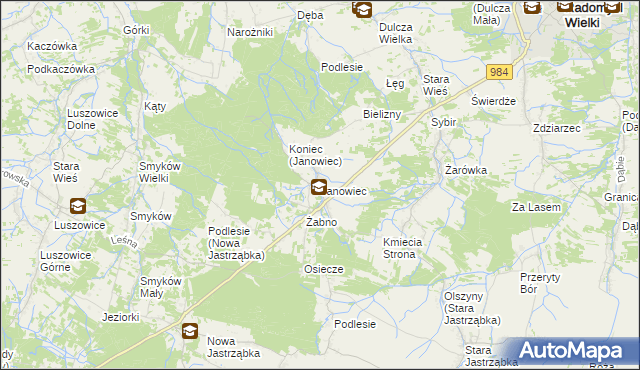 mapa Janowiec gmina Radomyśl Wielki, Janowiec gmina Radomyśl Wielki na mapie Targeo