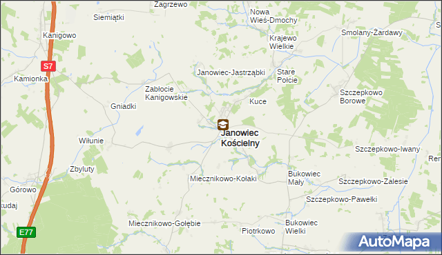 mapa Janowiec Kościelny, Janowiec Kościelny na mapie Targeo