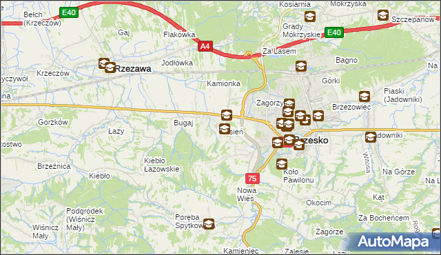 mapa Jasień gmina Brzesko, Jasień gmina Brzesko na mapie Targeo