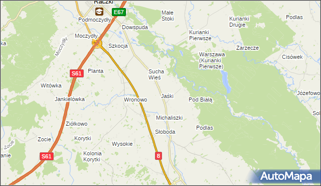 mapa Jaśki gmina Raczki, Jaśki gmina Raczki na mapie Targeo