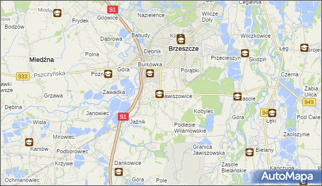 mapa Jawiszowice, Jawiszowice na mapie Targeo