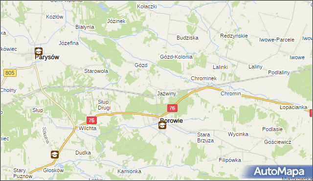 mapa Jaźwiny gmina Borowie, Jaźwiny gmina Borowie na mapie Targeo