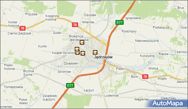 mapa Jędrzejów, Jędrzejów na mapie Targeo