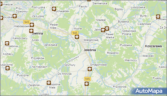 mapa Jeleśnia, Jeleśnia na mapie Targeo