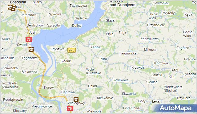 mapa Jelna gmina Gródek nad Dunajcem, Jelna gmina Gródek nad Dunajcem na mapie Targeo