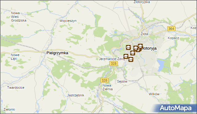 mapa Jerzmanice-Zdrój, Jerzmanice-Zdrój na mapie Targeo